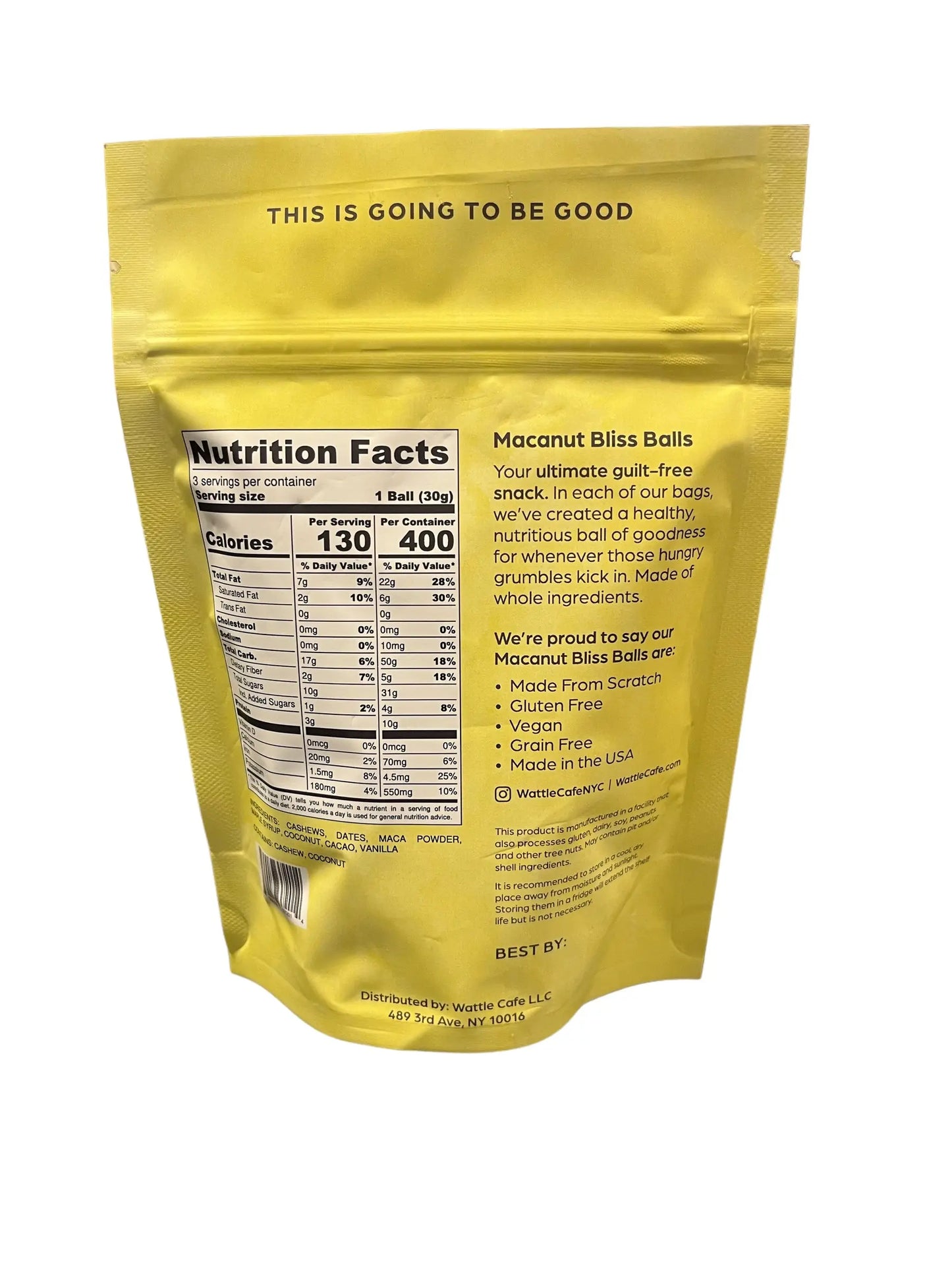 Macanut Bliss Bite back of bag Nutritional Panel