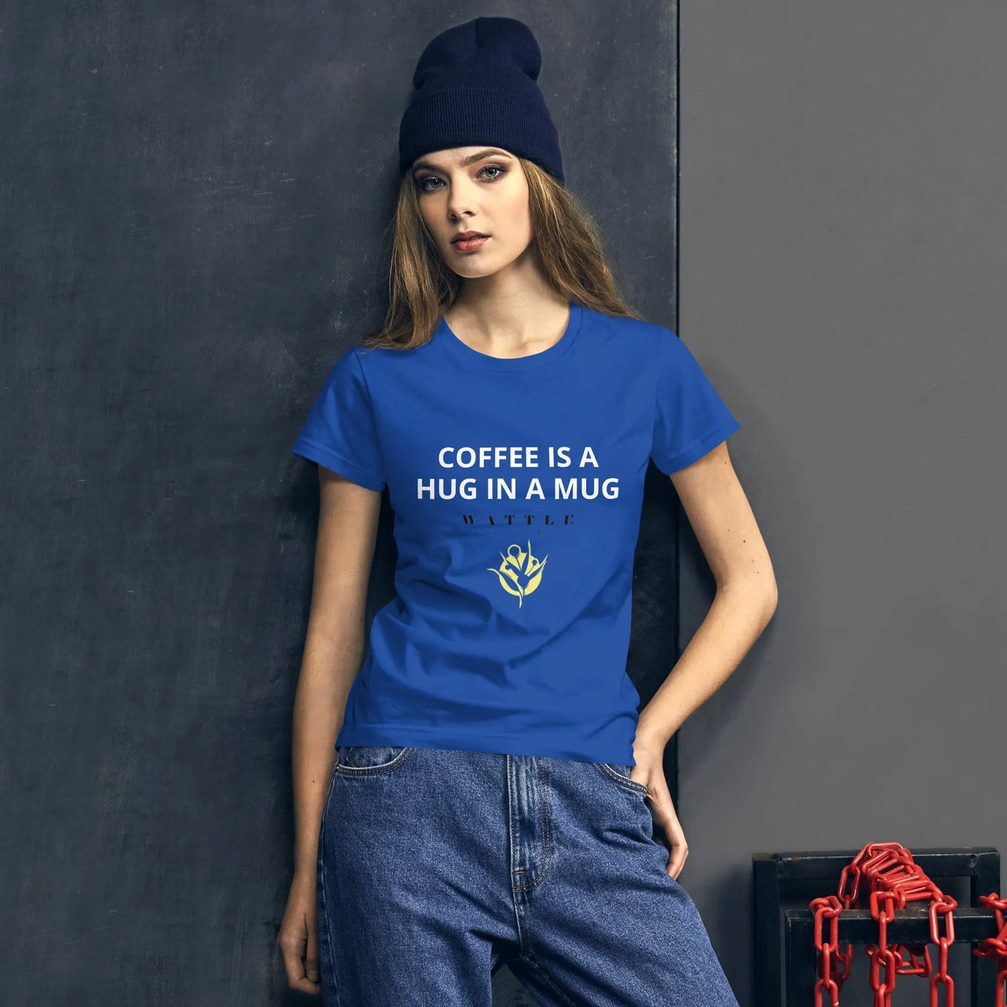 Women's short sleeve t-shirt - Coffee is a hug in a mug
