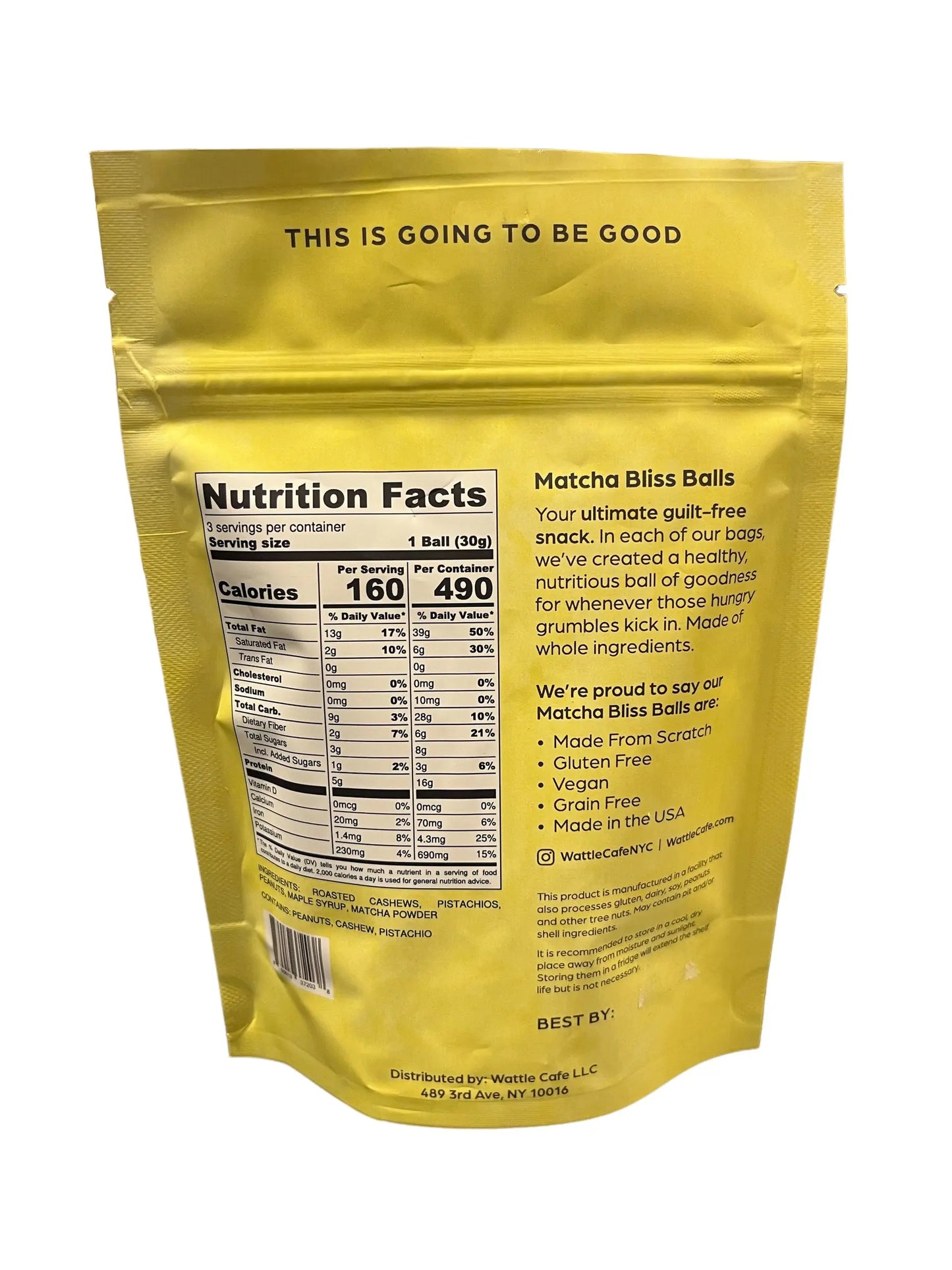 Matcha Bliss Bites back of bag and nutrition label