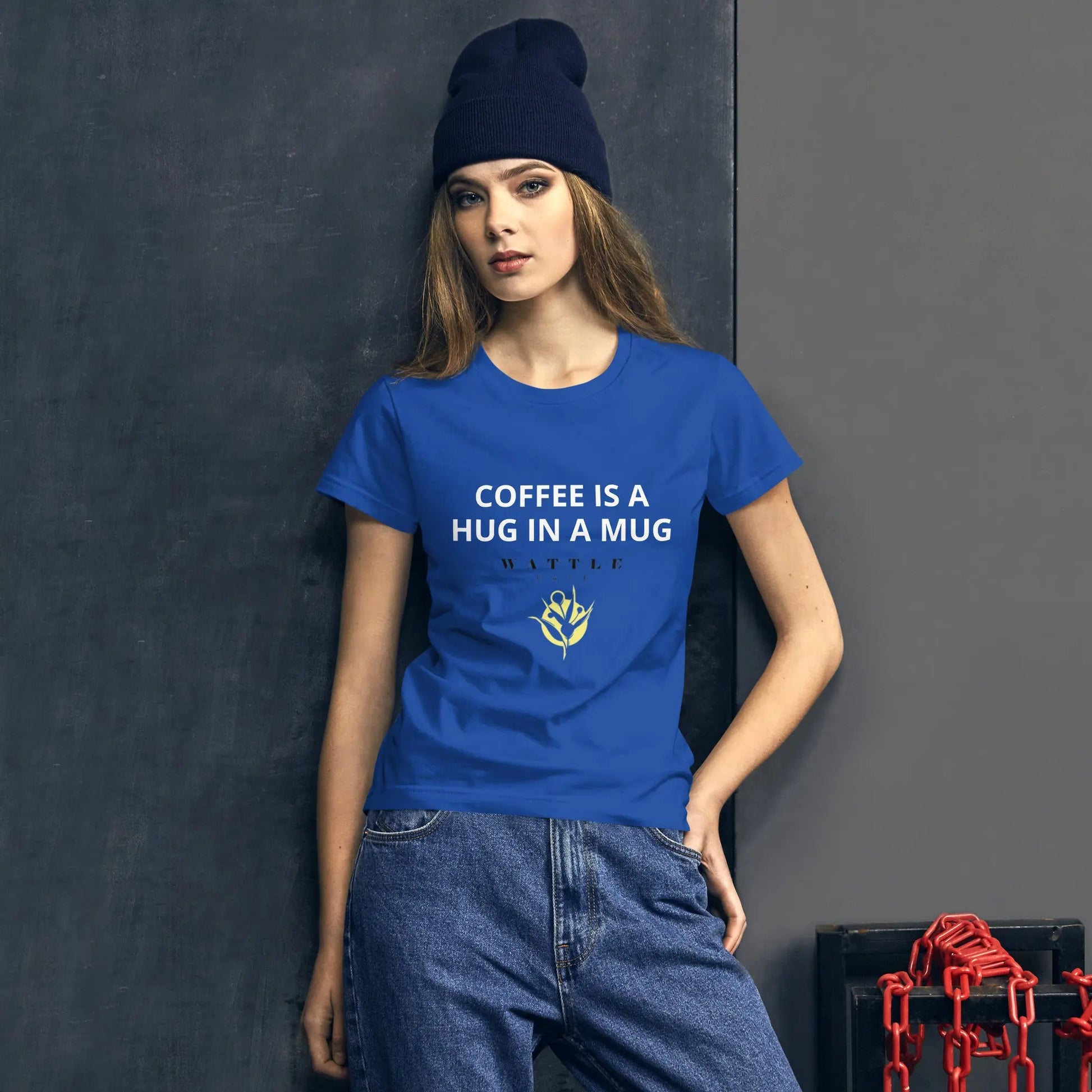 Women's short sleeve t-shirt - Coffee is a hug in a mug Wattle Cafe