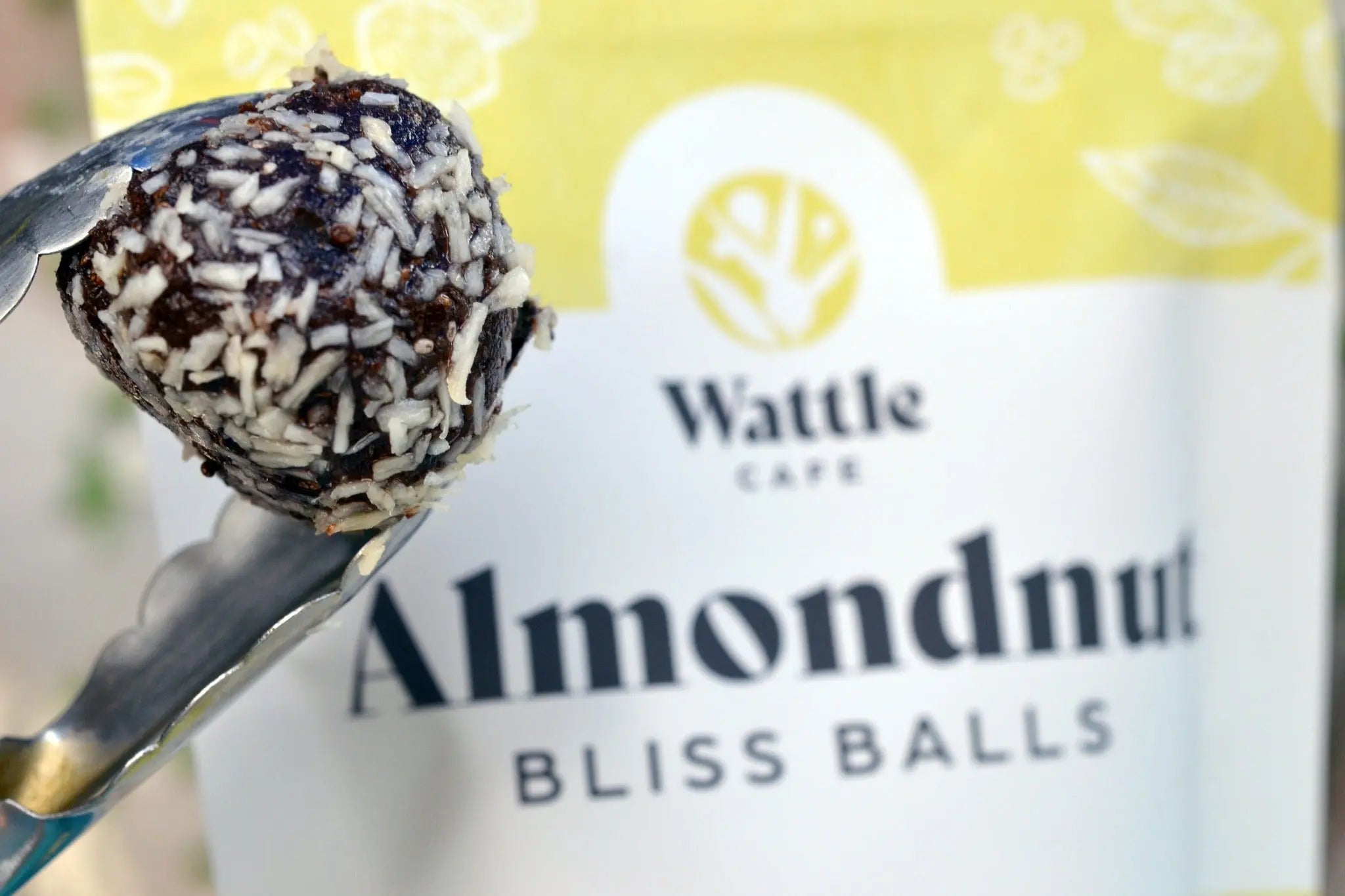 Wattle cafe Almondnut bliss ball out of packaging